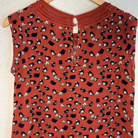 Meadow Rue Anthropologie Rust Orange Bird Top Crochet Rayon Indie Boho Fall XS - Picture 5 of 6